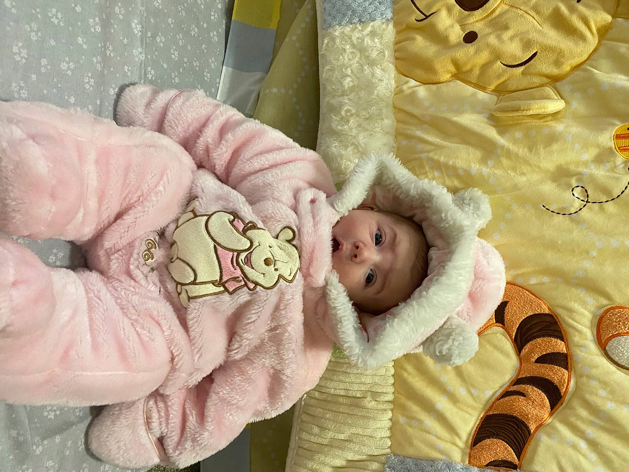 Nova is registered to the contest to win money with this photo: baby, baby_products, baby_safety, baby_sleeping, baby_toddler_clothing, baby_toys, cheek, child, comfort, linens, pattern, person, pink, product, room, skin, sleeve, textile, toddler, white