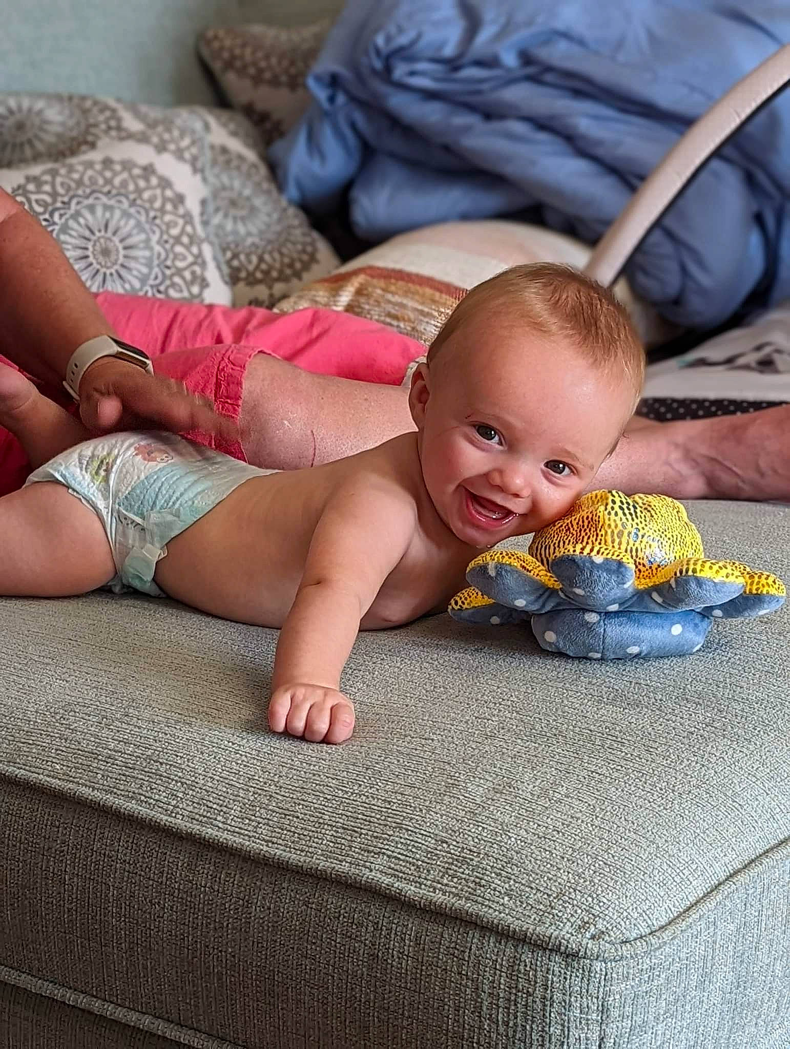 Deklyn joined the competition — help win amazing prizes! baby, baby_toddler_clothing, child, comfort, eye, facial_expression, finger, floor, flooring, happy, head, iris, mouth, person, product, skin, smile, textile, thigh, toddler