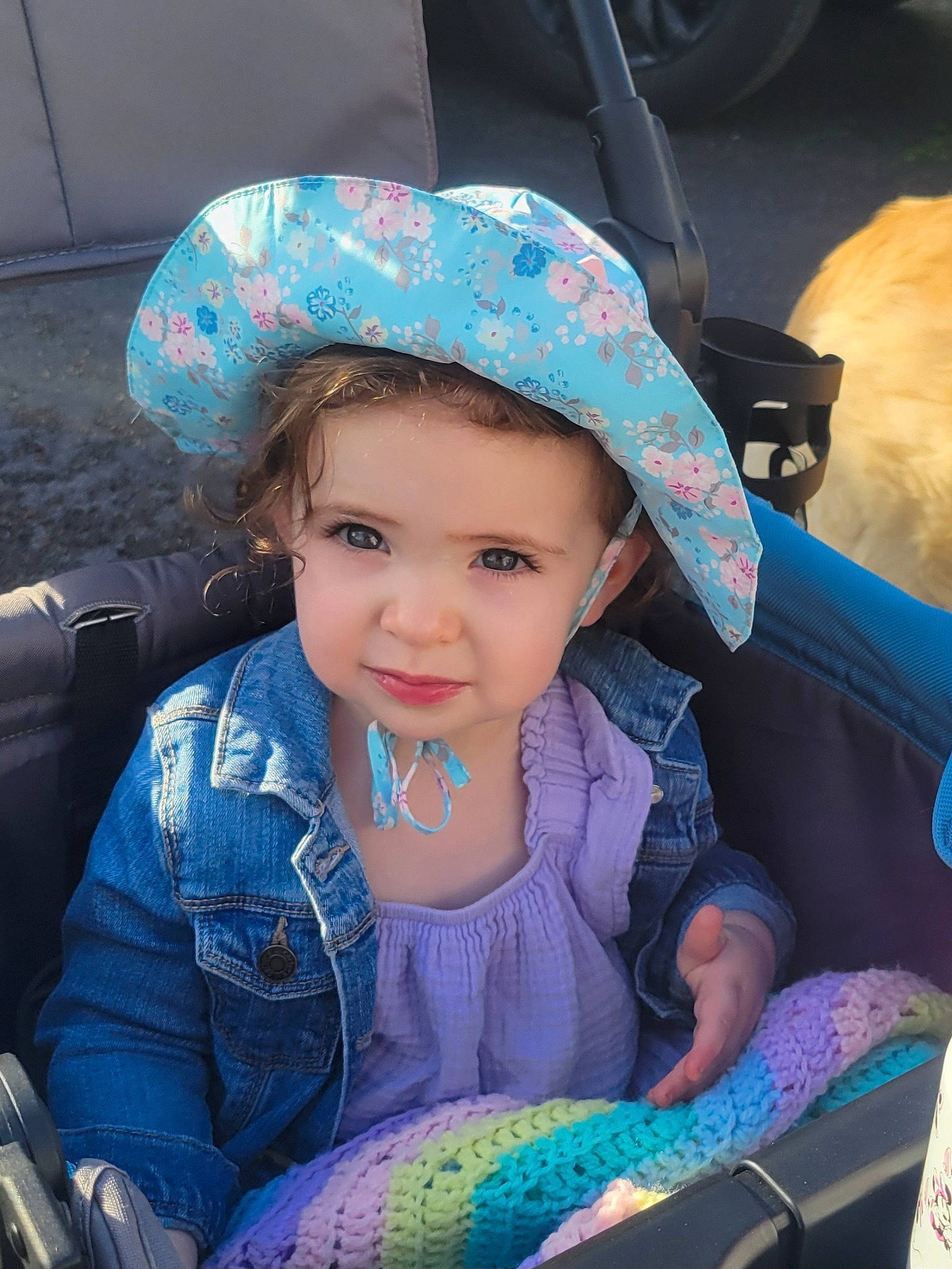 Mackenzie joined the competition — help win amazing prizes! auto_part, azure, baby_carriage, baby_products, cap, car_seat, child, cool, electric_blue, fashion_accessory, fun, green, happy, headwear, pattern, person, purple, sitting, smile, snapshot
