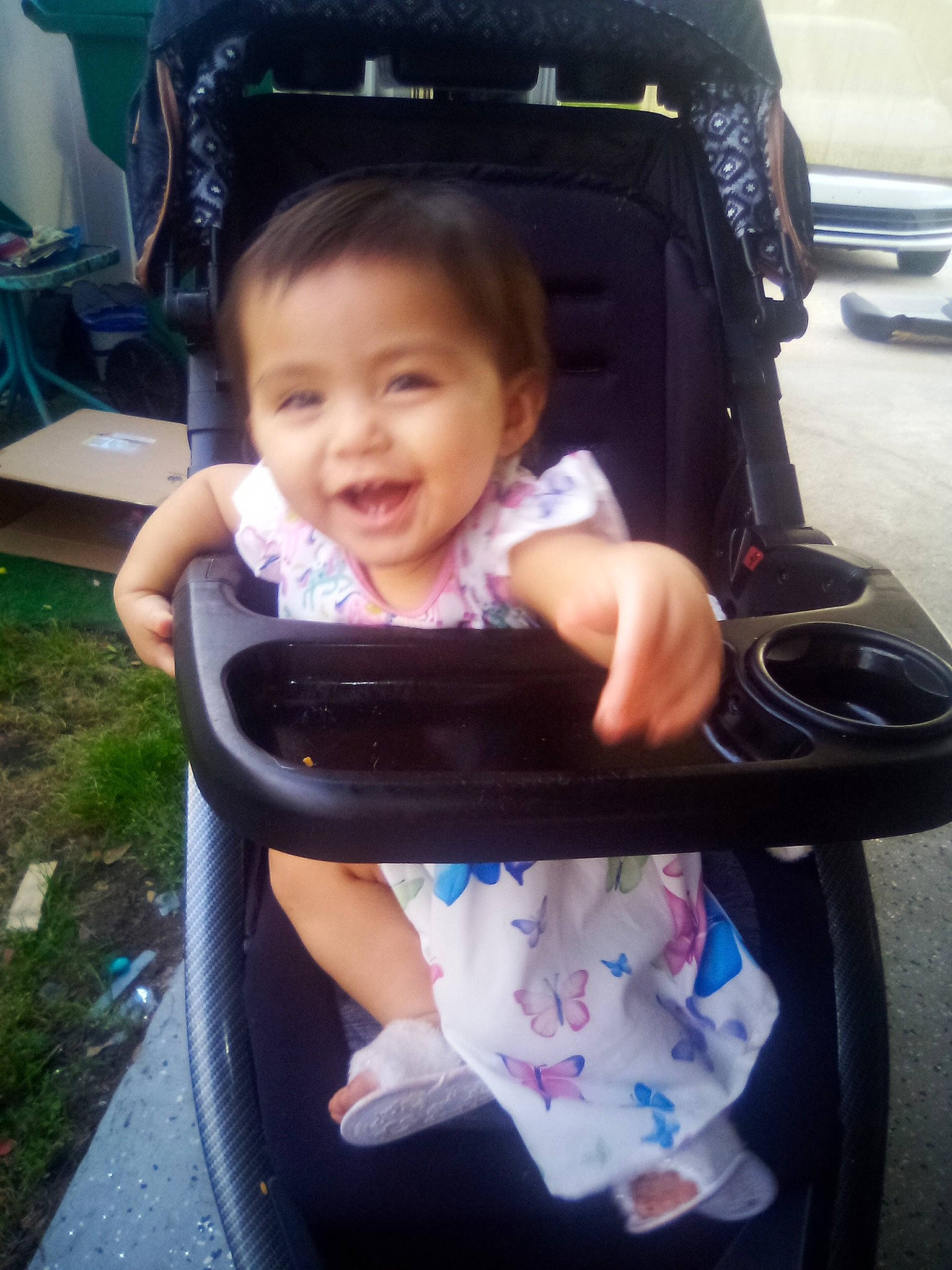 Deborah joined the competition — help win amazing prizes! auto_part, automotive_exterior, automotive_lighting, automotive_tire, baby_carriage, baby_toddler_clothing, bumper, car_seat, child, cool, fun, happy, joy, motor_vehicle, person, smile, thumb, toddler, travel, trunk