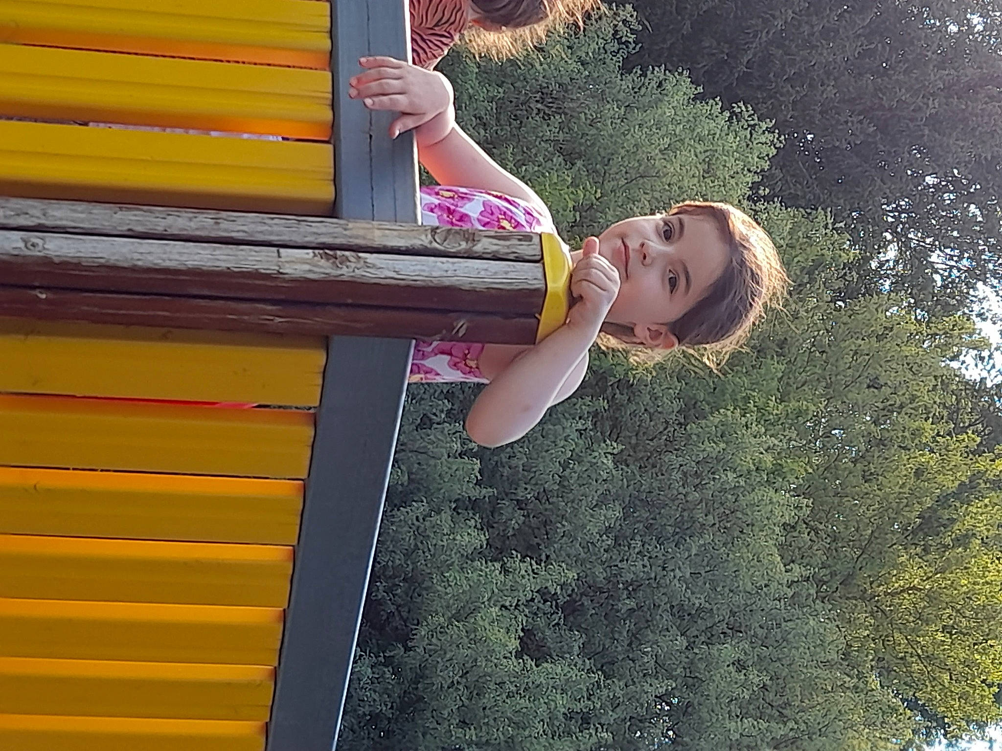 Iléna participe au concours pour gagner de l'argent avec cette photo : arm, beauty, fun, grass, happy, house, leisure, line, magenta, outdoor_play_equipment, people_in_nature, person, photograph, siding, smile, snapshot, t_shirt, tints_and_shades, toddler, tree