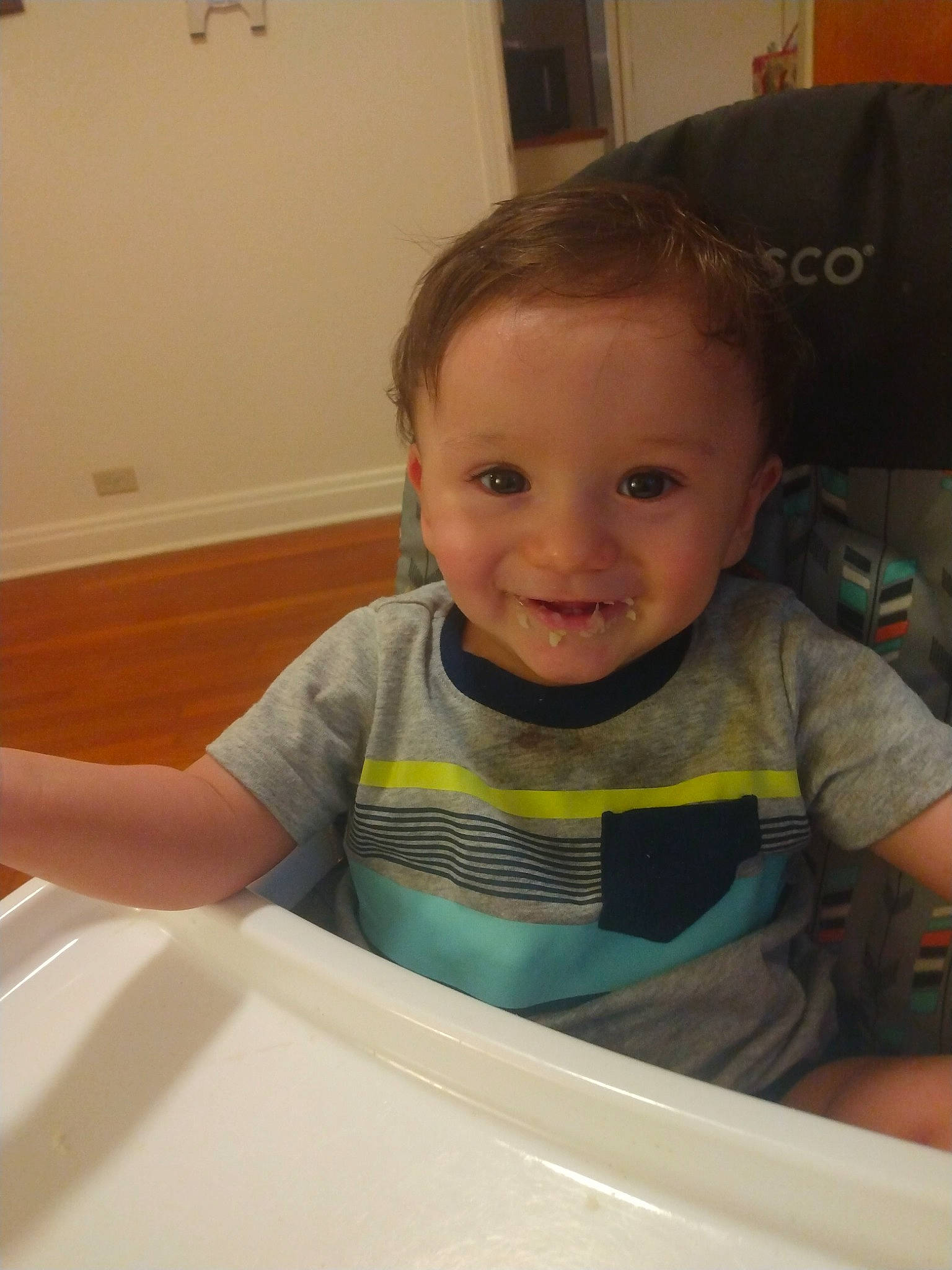 Jonathan joined the competition — help win amazing prizes! baby, baby_products, baby_toddler_clothing, cheek, child, comfort, finger, flooring, fun, happy, joy, person, room, sitting, skin, sleeve, smile, t_shirt, toddler, wood