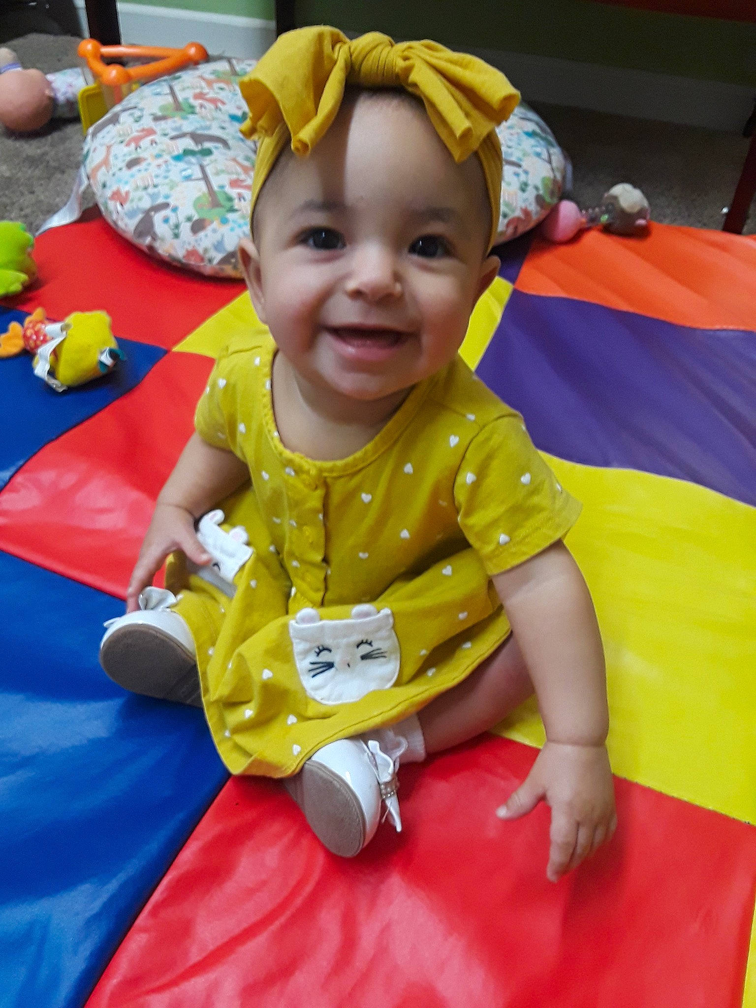 Alena is registered to the contest to win money with this photo: baby, baby_toys, child, fun, joy, person, play, smile, toddler, yellow
