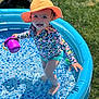Alaya joined the competition — help win amazing prizes! toddler, child, pool, water, splashing, sunhat, orange_hat, floral_swimsuit, purple_cup, outdoor, grass, summer, play, happy, barefoot, blue_pool, water_play, sunny, cute, fun