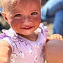 Payton joined the competition — help win amazing prizes! arm, baby_teeth, blond_hair, butterfly_pattern, child, closeup, cute, daylight, eyes, face, happy, outdoor, person, portrait, purple_clothing, skin, smiling, sunlight, toddler, young_child