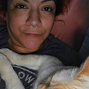 Killua joined the competition — help win amazing prizes! animal, casual_clothing, cat, closeup, comfort, expression, eyebrows, face, fur, home, indoor, lying_down, nose_ring, person, pet, portrait, relaxed, skin, sleepy, snuggling