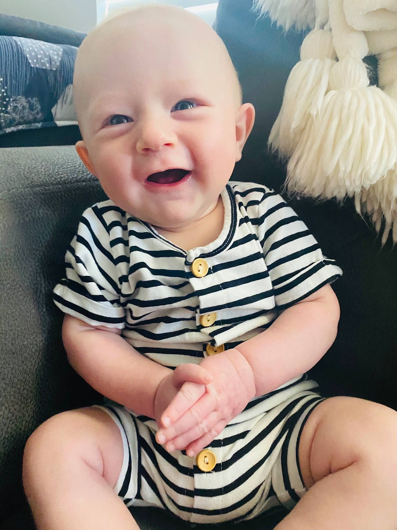 Zayland joined the competition — help win amazing prizes! baby, baby_toddler_clothing, black, blue, cheek, child, eye, finger, green, happy, iris, person, photograph, skin, sleeve, smile, standing, thigh, toddler, white