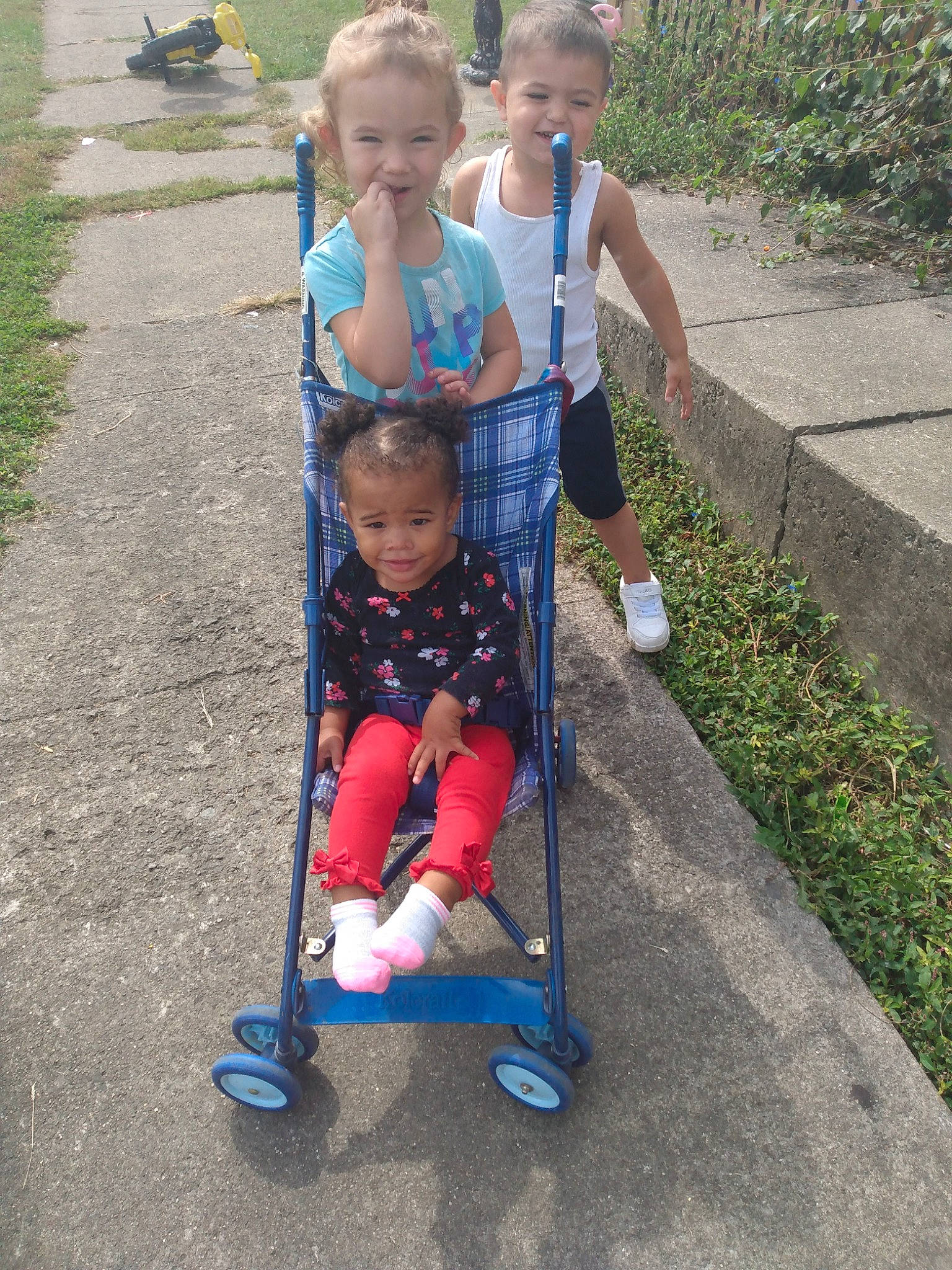 Ava joined the competition — help win amazing prizes! asphalt, baby_products, child, electric_blue, face, fun, grass, joy, kick_scooter, leisure, person, plant, public_space, recreation, rolling, shorts, sidewalk, sneakers, tire, toddler