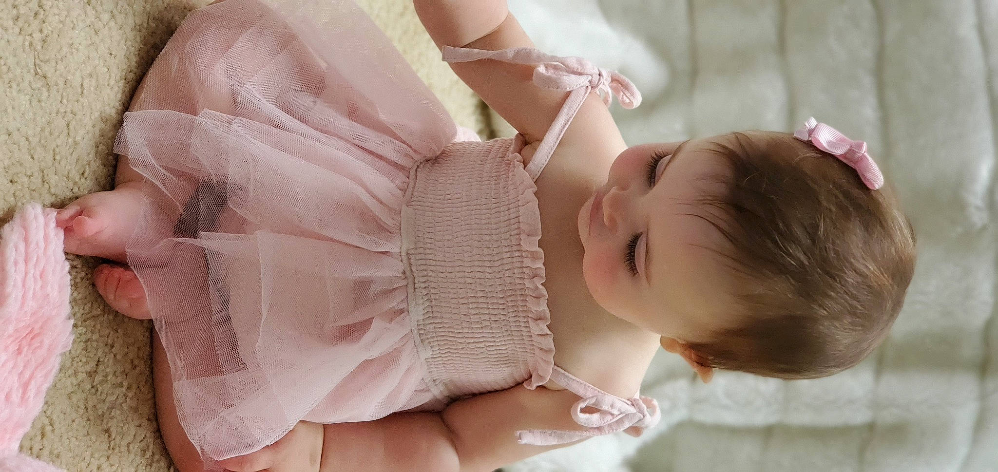 Juliana joined the competition — help win amazing prizes! arm, baby, baby_products, baby_toddler_clothing, cheek, comfort, dress, eyelash, facial_expression, finger, gesture, happy, headgear, iris, lip, nail, person, pink, product, skin