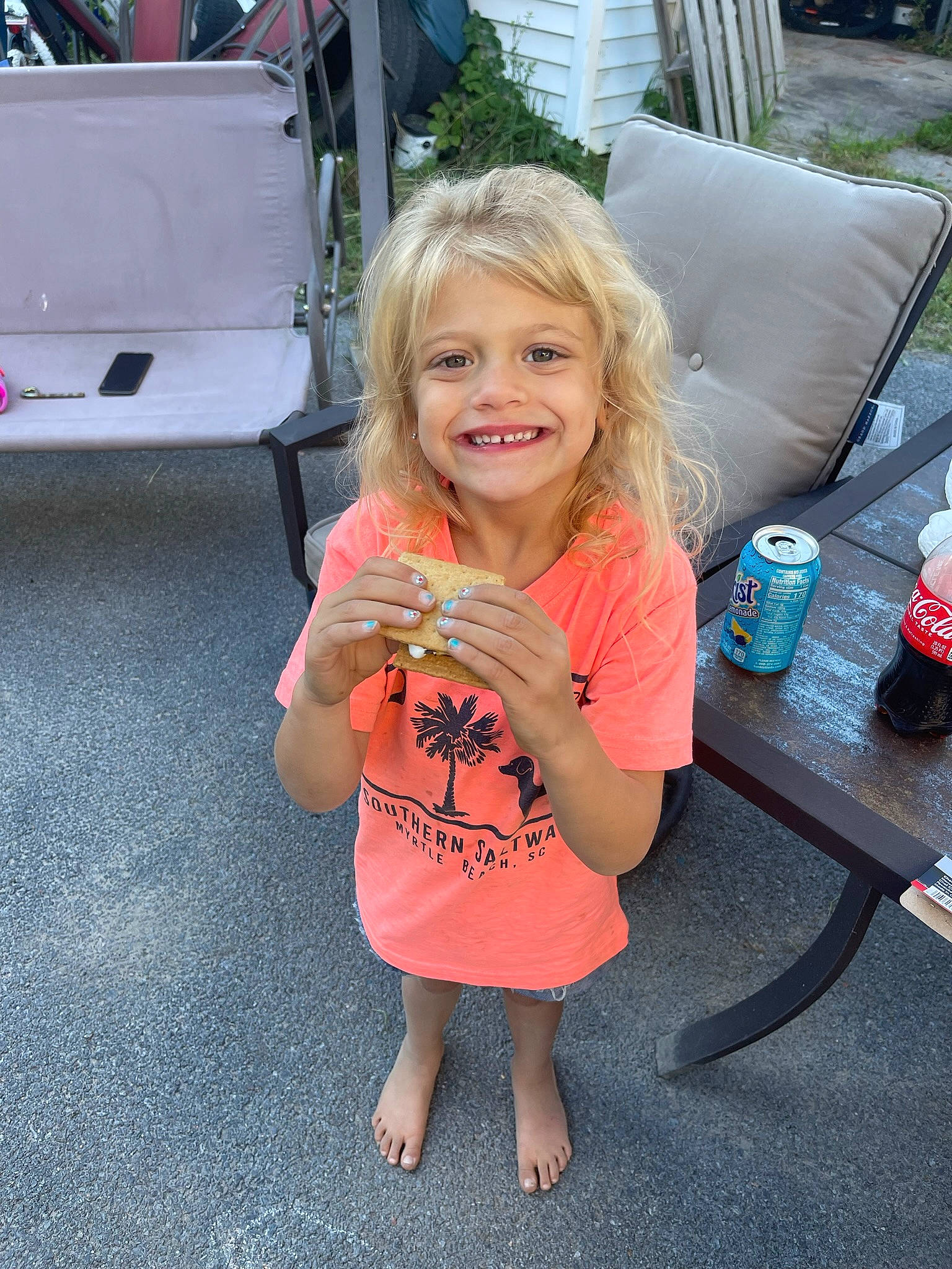 Raylyn joined the competition — help win amazing prizes! auto_part, automotive_exterior, bumper, child, event, foot, fun, grass, happy, joy, leisure, person, recreation, sitting, skin, smile, soft_drink, t_shirt, toddler, vacation