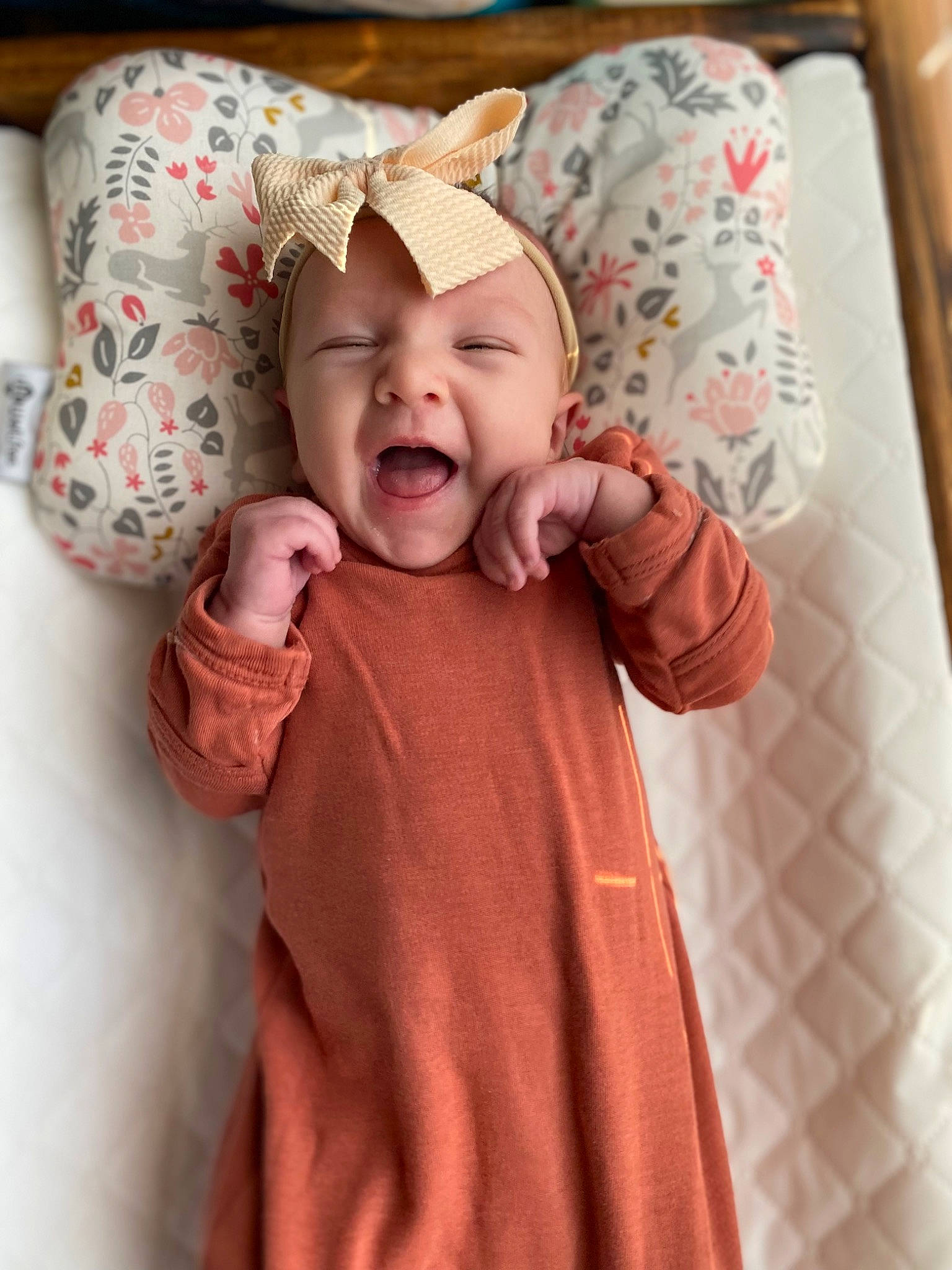 Willow is registered to the contest to win money with this photo: baby, baby_toddler_clothing, cheek, child, collar, comfort, dress, face, happy, headwear, linens, lip, pattern, peach, person, pink, skin, sleeve, smile, t_shirt