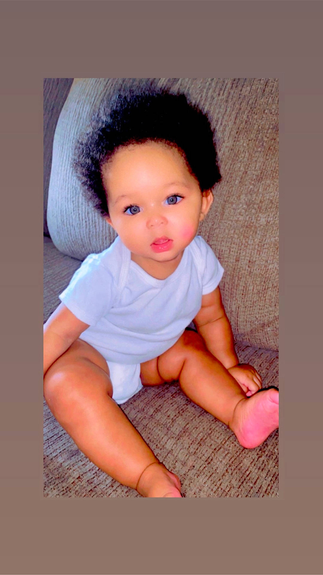 Alaia joined the competition — help win amazing prizes! baby, baby_toddler_clothing, cheek, child, electric_blue, eye, flash_photography, foot, hair, happy, human_leg, iris, lip, neck, nose, pattern, person, sitting, skin, sleeve