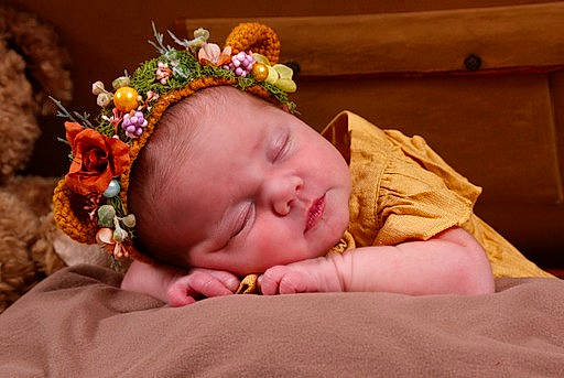 Miya participe au concours pour gagner de l'argent avec cette photo : baby, baby_toddler_clothing, cheek, child, comfort, eye, eyebrow, face, grass, happy, head, headband, headgear, iris, leaf, lip, nose, person, skin, toddler