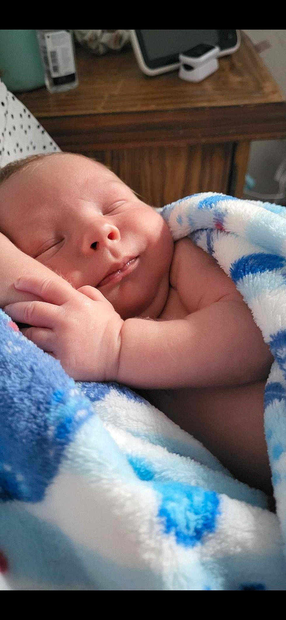 Noah joined the competition — help win amazing prizes! baby, baby_products, baby_sleeping, baby_toddler_clothing, bedtime, blue, cheek, child, comfort, eye, finger, grass, happy, hat, linens, mouth, nail, person, room, skin