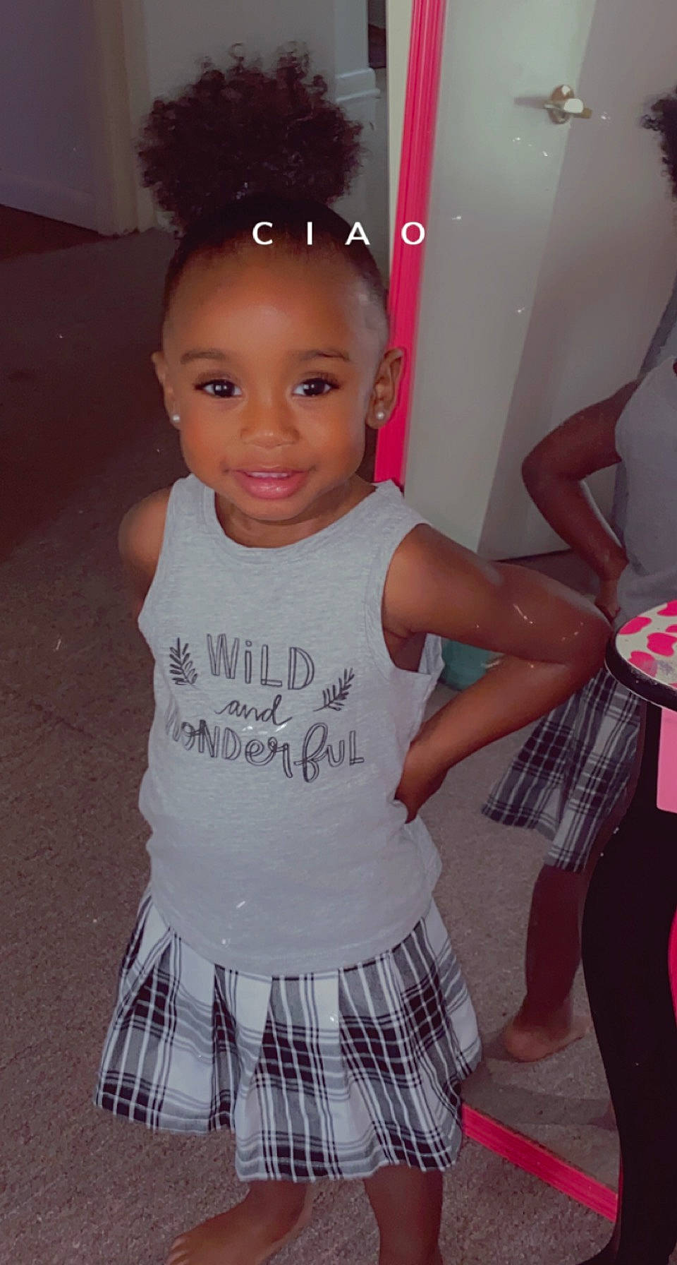 Zaida is registered to the contest to win money with this photo: baby, baby_toddler_clothing, black, child, day_dress, event, eyelash, fashion_accessory, fashion_design, fun, happy, jewellery, joy, magenta, pattern, person, pink, sleeve, smile, standing