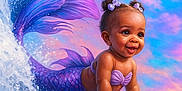 Jasmine is registered to the contest to win money with this photo: artistic, baby, childlike, clouds, colorful, cute, fantasy, hair_buns, imaginative, mermaid, mythical_creature, ocean, playful, portrait, purple_tail, rock, smiling, sunset_sky, water, waves