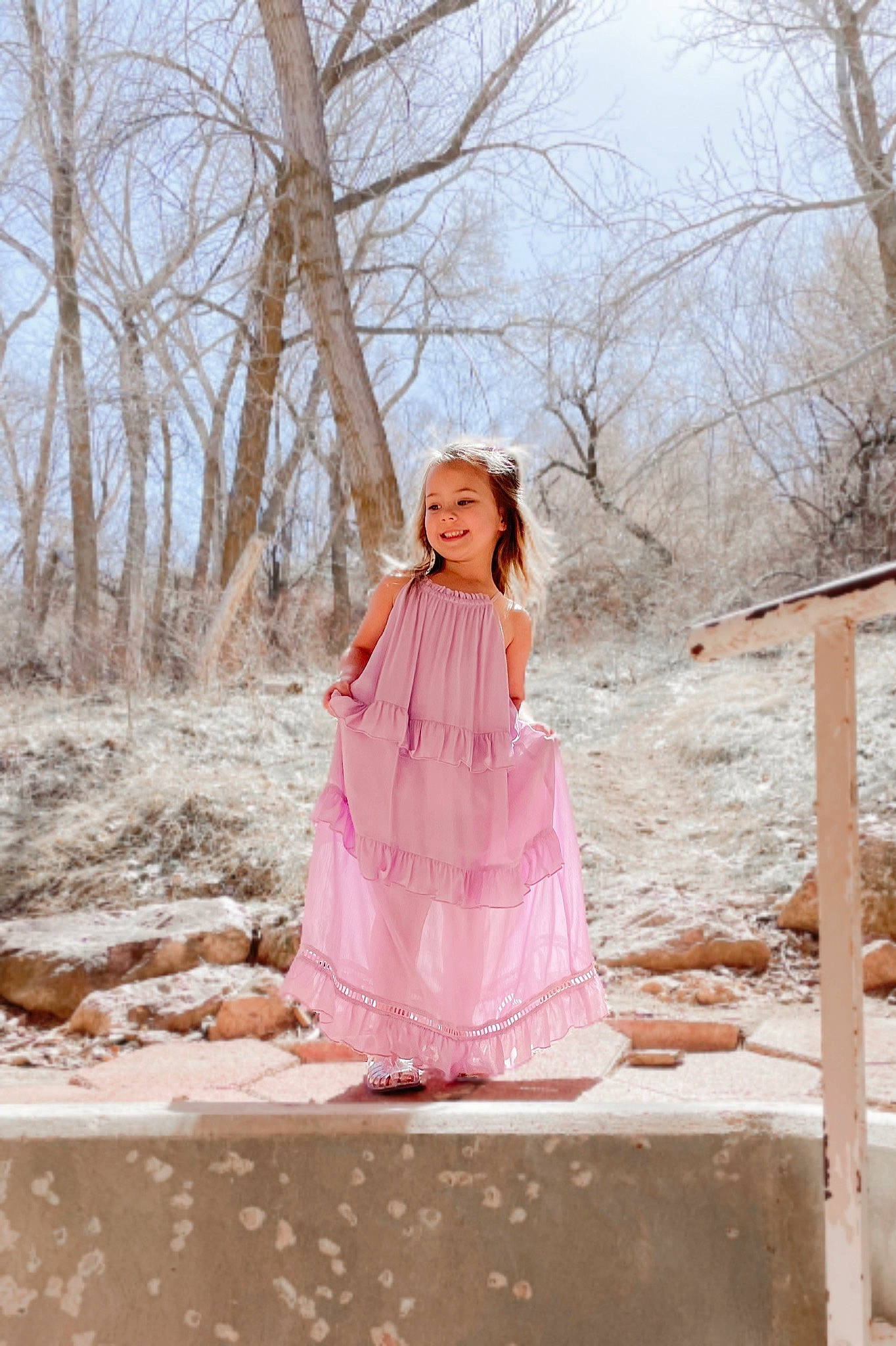 Marley is registered to the contest to win money with this photo: blond, dress, eye, face, fawn, formal_wear, gown, grass, happy, joy, landscape, long_hair, magenta, peach, people_in_nature, person, pink, plant, sky, street_fashion