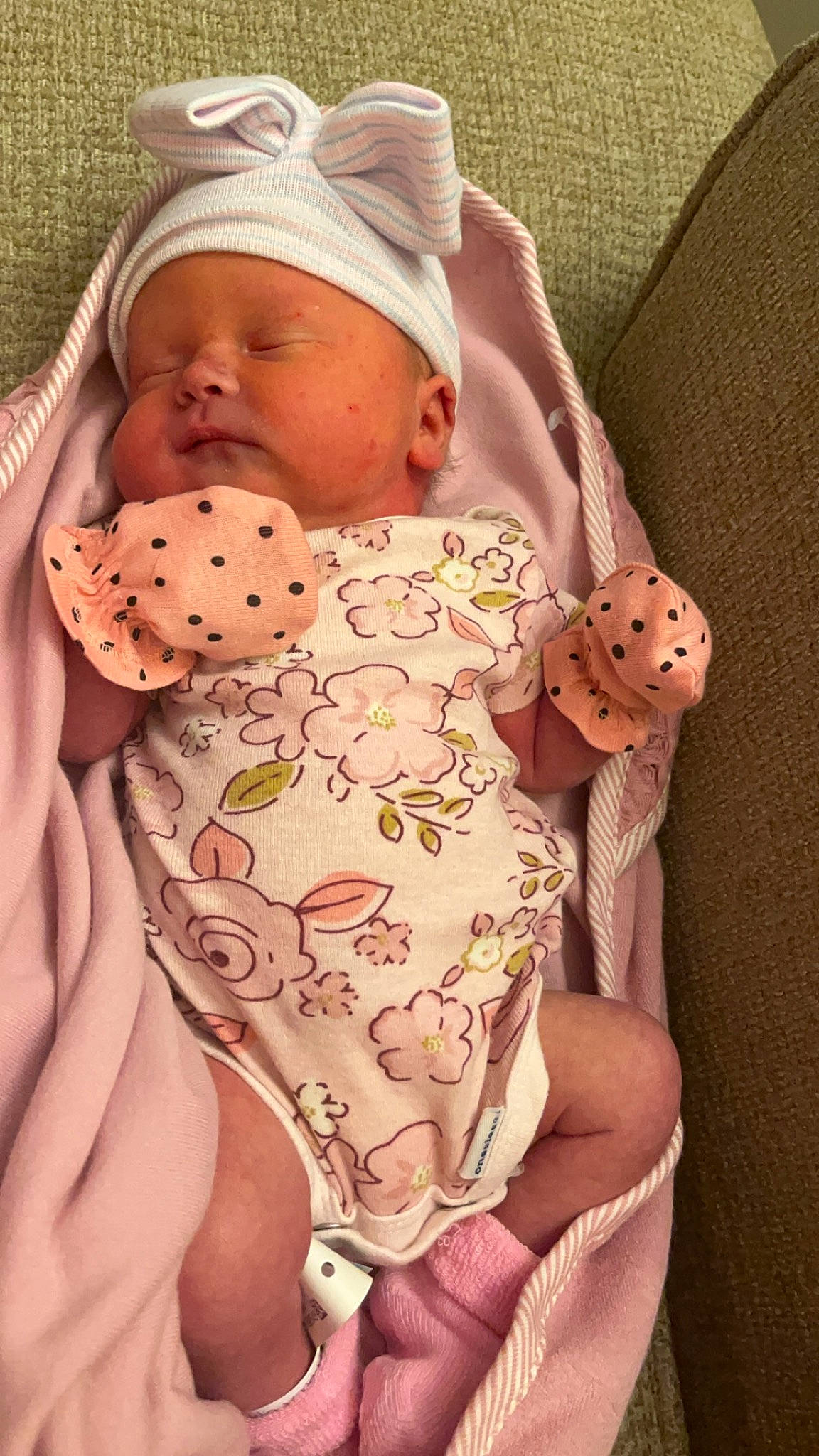 Sophia joined the competition — help win amazing prizes! arm, baby, baby_safety, baby_sleeping, baby_toddler_clothing, cheek, child, comfort, finger, hand, head, headwear, human_body, person, pink, skin, sleeve, textile, thigh, thumb