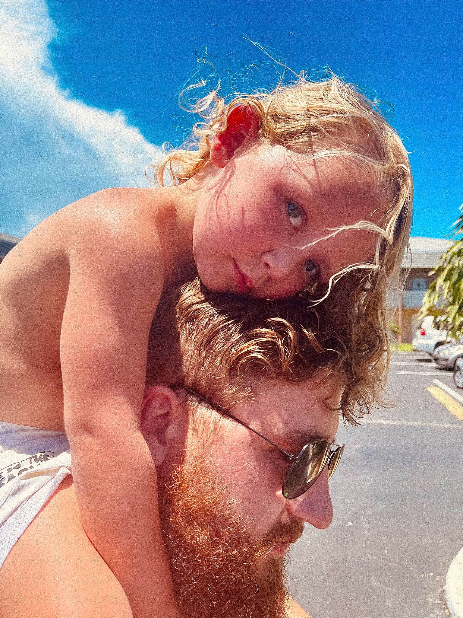 Case Allen joined the competition — help win amazing prizes! barechested, beard, blond, chest, eyewear, facial_hair, fun, gesture, hair, happy, human_body, leisure, muscle, neck, people_on_beach, person, sky, surfer_hair, swimwear, trunk