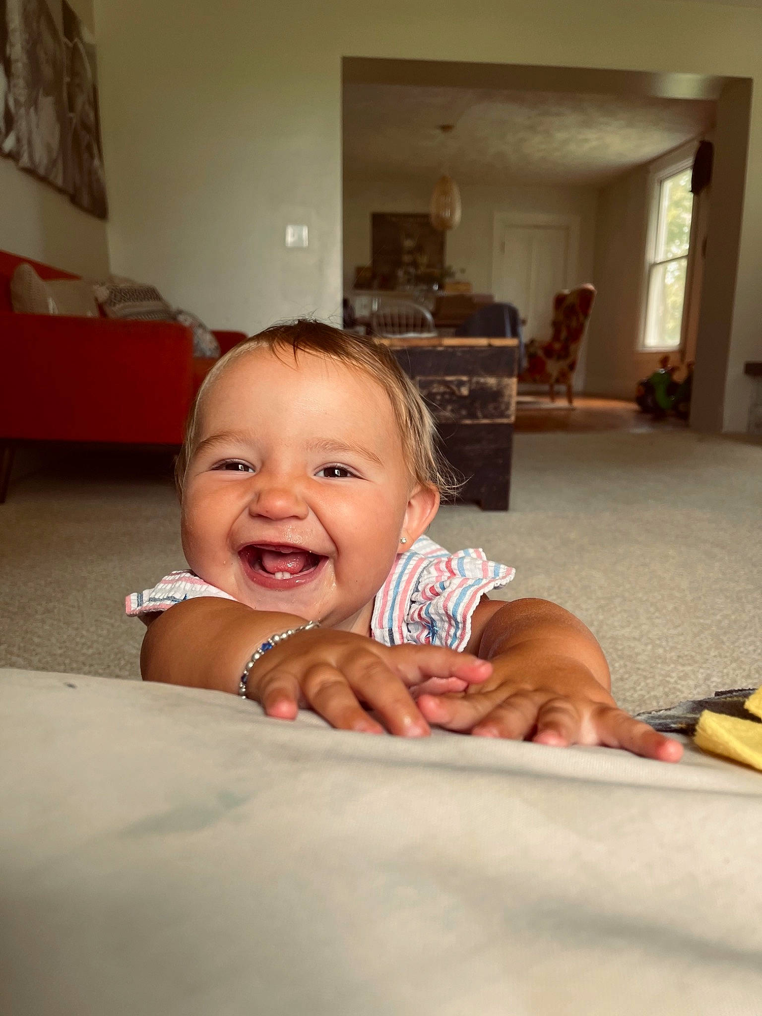 Timber joined the competition — help win amazing prizes! baby, baby_toddler_clothing, cheek, comfort, eye, finger, flash_photography, floor, flooring, fun, gesture, happy, iris, joy, lip, mouth, person, skin, smile, standing