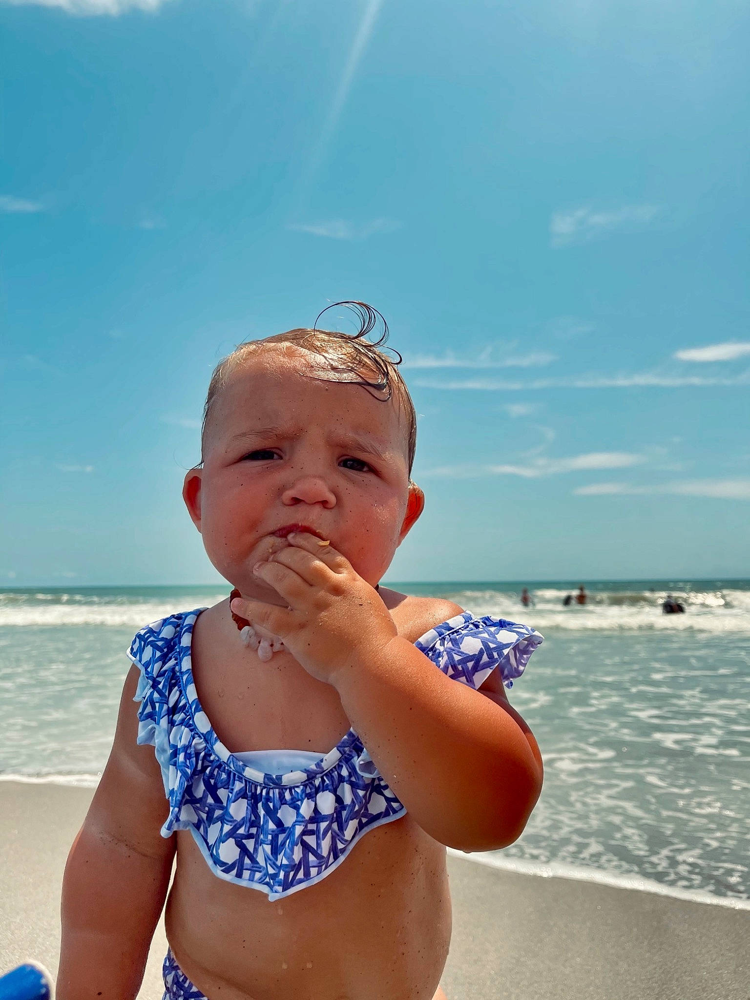 Timber joined the competition — help win amazing prizes! aqua, baby, baby_toddler_clothing, beach, cloud, daytime, fun, happy, head, leisure, people_on_beach, person, shoulder, skin, sky, sorrow, summer, sunlight, swimwear, toddler