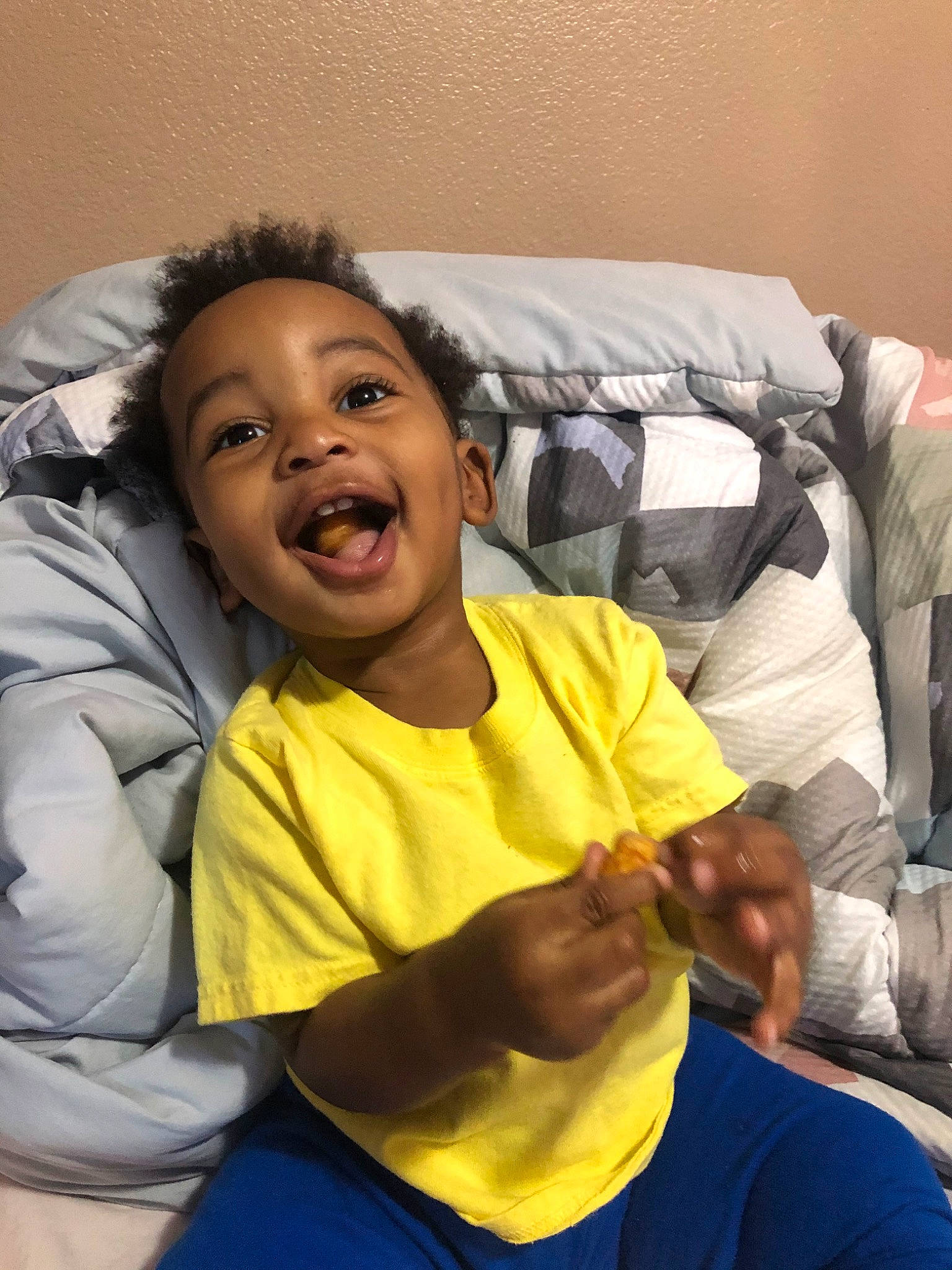 Damari is registered to the contest to win money with this photo: child, fun, gesture, person, smile