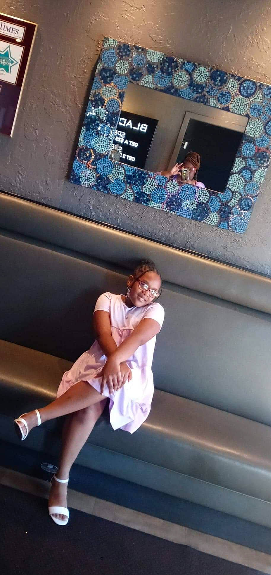 Ta'Niya joined the competition — help win amazing prizes! arm, automotive_design, beauty, blue, comfort, couch, dress, electric_blue, flash_photography, footwear, fun, hairstyle, human_leg, joy, knee, leg, leisure, person, shoe, stairs