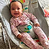 Maela joined the competition — help win amazing prizes! baby, baby_seat, bouncer, carpet, child, colorful, face, floral_pajamas, happy, household, indoor, infant, nursery, photography, pink_clothing, playroom, portrait, seated, short_hair, smiling