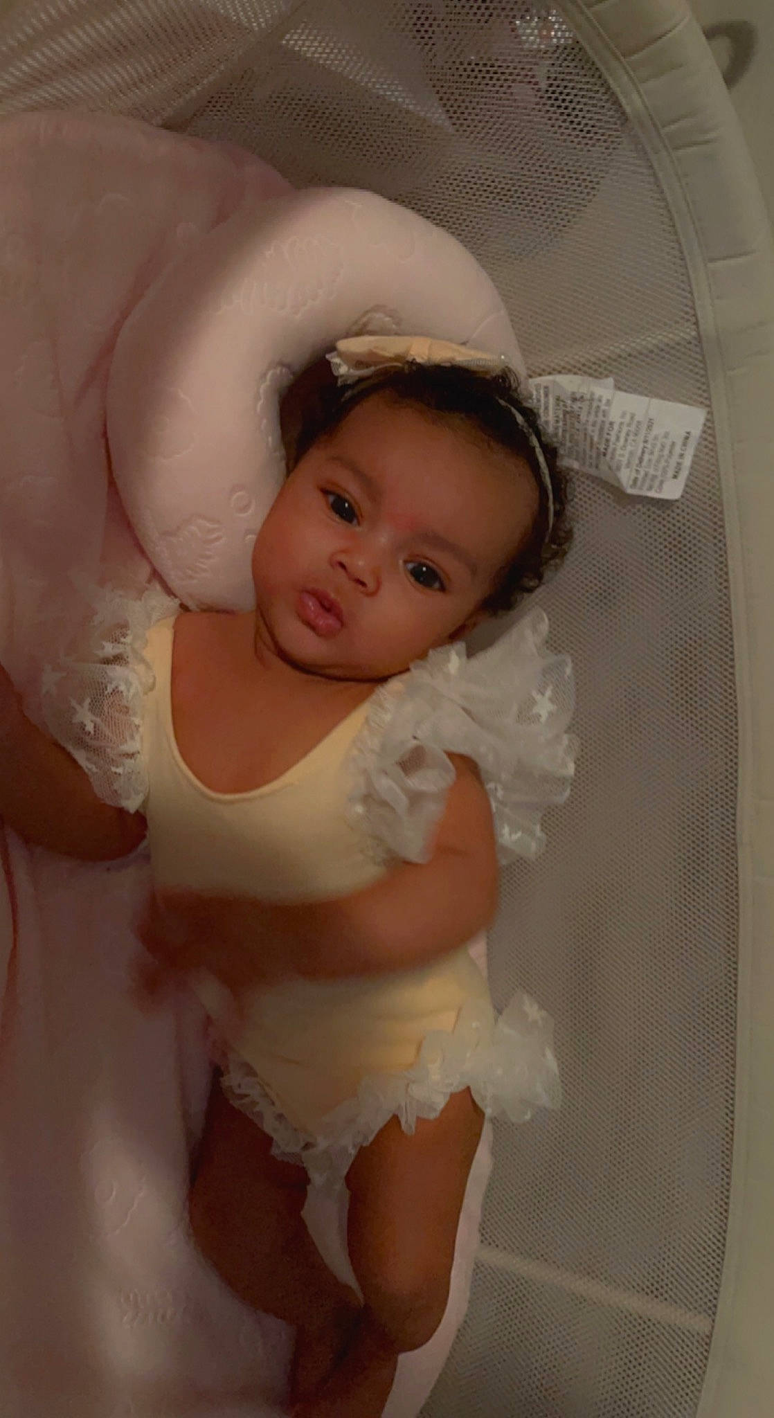 Journi is registered to the contest to win money with this photo: baby, baby_products, baby_toddler_clothing, bridal_accessory, cheek, chest, child, comfort, embellishment, eye, eyelash, fashion_accessory, fun, hair_accessory, happy, headpiece, iris, lip, person, skin