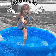 Davina joined the competition — help win amazing prizes! black_and_white_background, blue, cartoon_hands, child, fun, grass, happy, inflatable_pool, kid, outdoor, play, pool, residential_area, sidewalk, splash, splashing, summer, sunlight, text_overlay, water