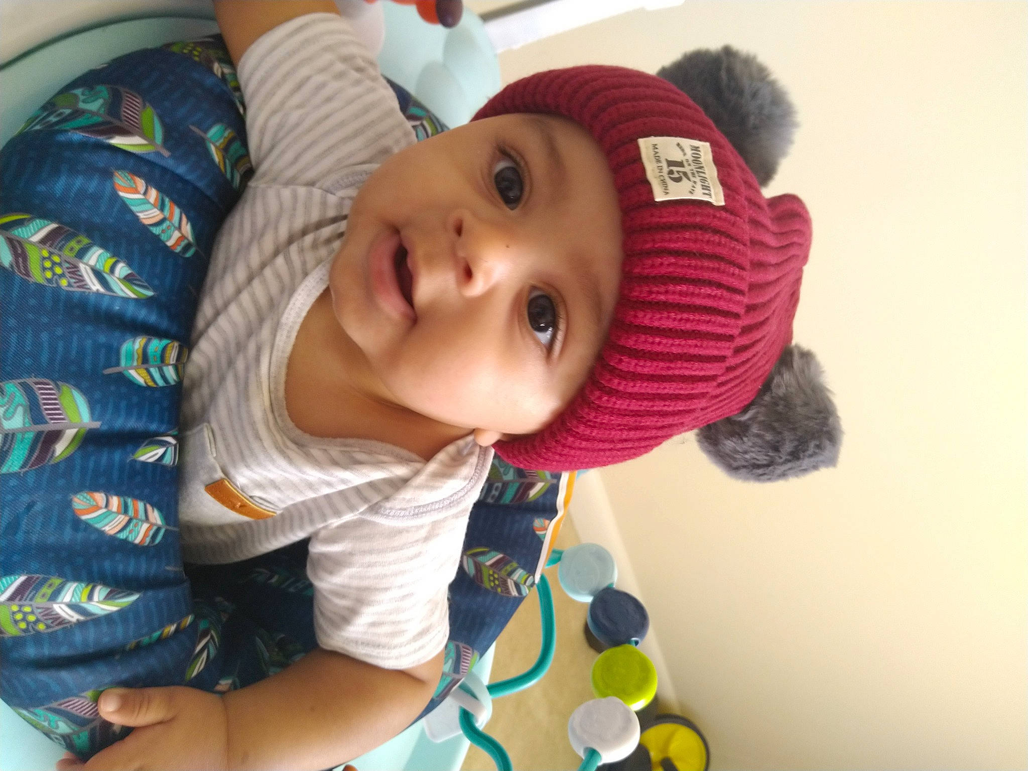 Justus joined the competition — help win amazing prizes! baby, baby_toddler_clothing, beanie, cap, child, comfort, eyelash, fashion_accessory, fun, fur, happy, headgear, headwear, knit_cap, neck, nose, pattern, person, sleeve, stuffed_toy