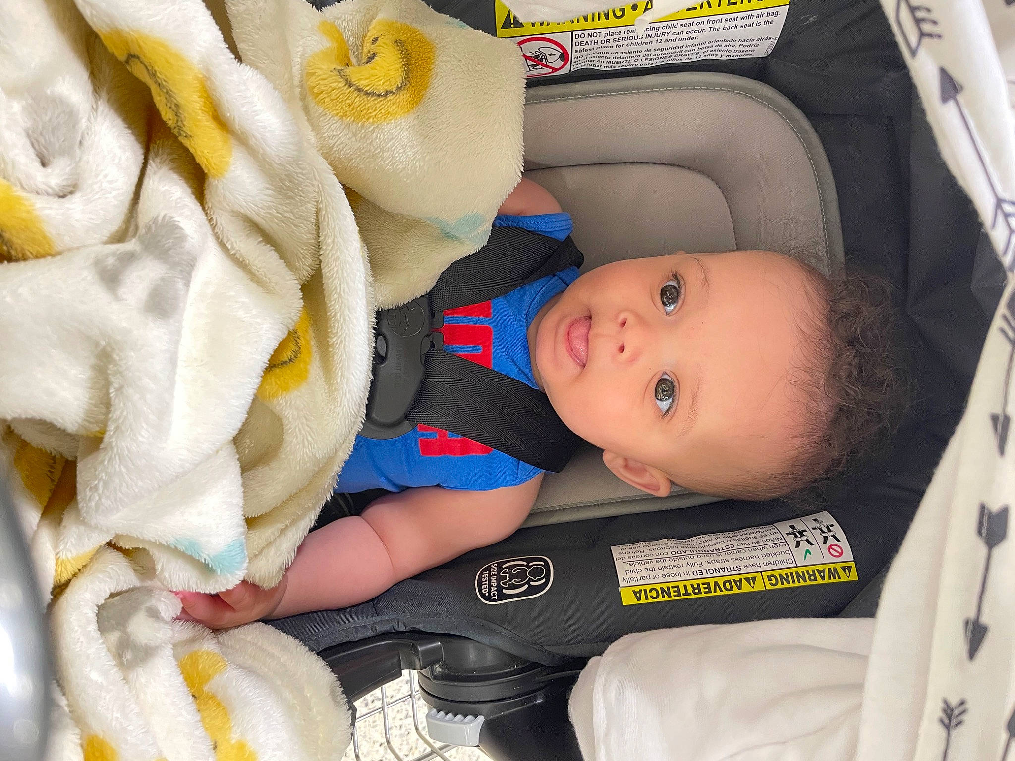 Brodie is registered to the contest to win money with this photo: baby, baby_carriage, baby_products, baby_safety, baby_sleeping, baby_toddler_clothing, car_seat, cheek, child, comfort, eye, fun, head, orange, person, product, skin, toddler, toy, white