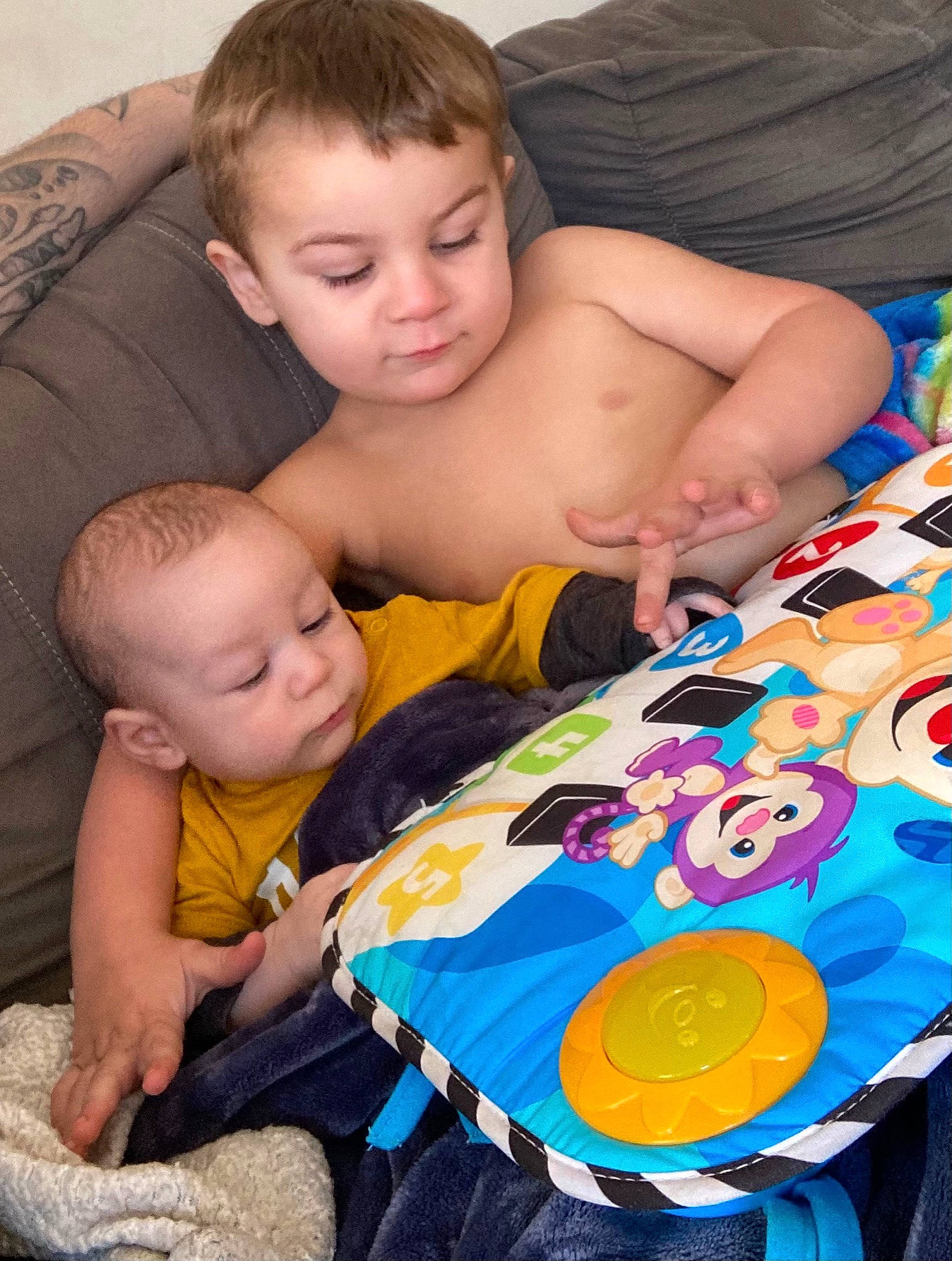 Mason joined the competition — help win amazing prizes! baby, baby_toddler_clothing, beauty, black, child, comfort, couch, face, fun, happy, iris, leisure, linens, orange, person, product, sharing, t_shirt, textile, toddler