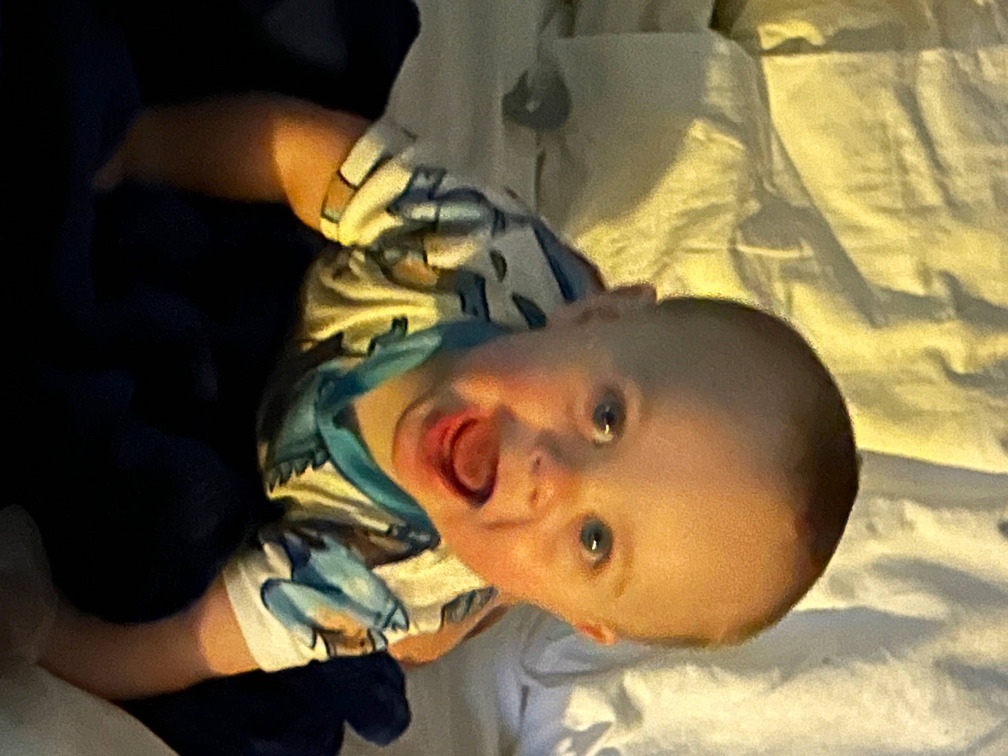 Joshua is registered to the contest to win money with this photo: baby, bed, cheek, chest, child, comfort, ear, elbow, fun, gesture, happy, iris, linens, nose, person, smile, thumb, toddler, tree