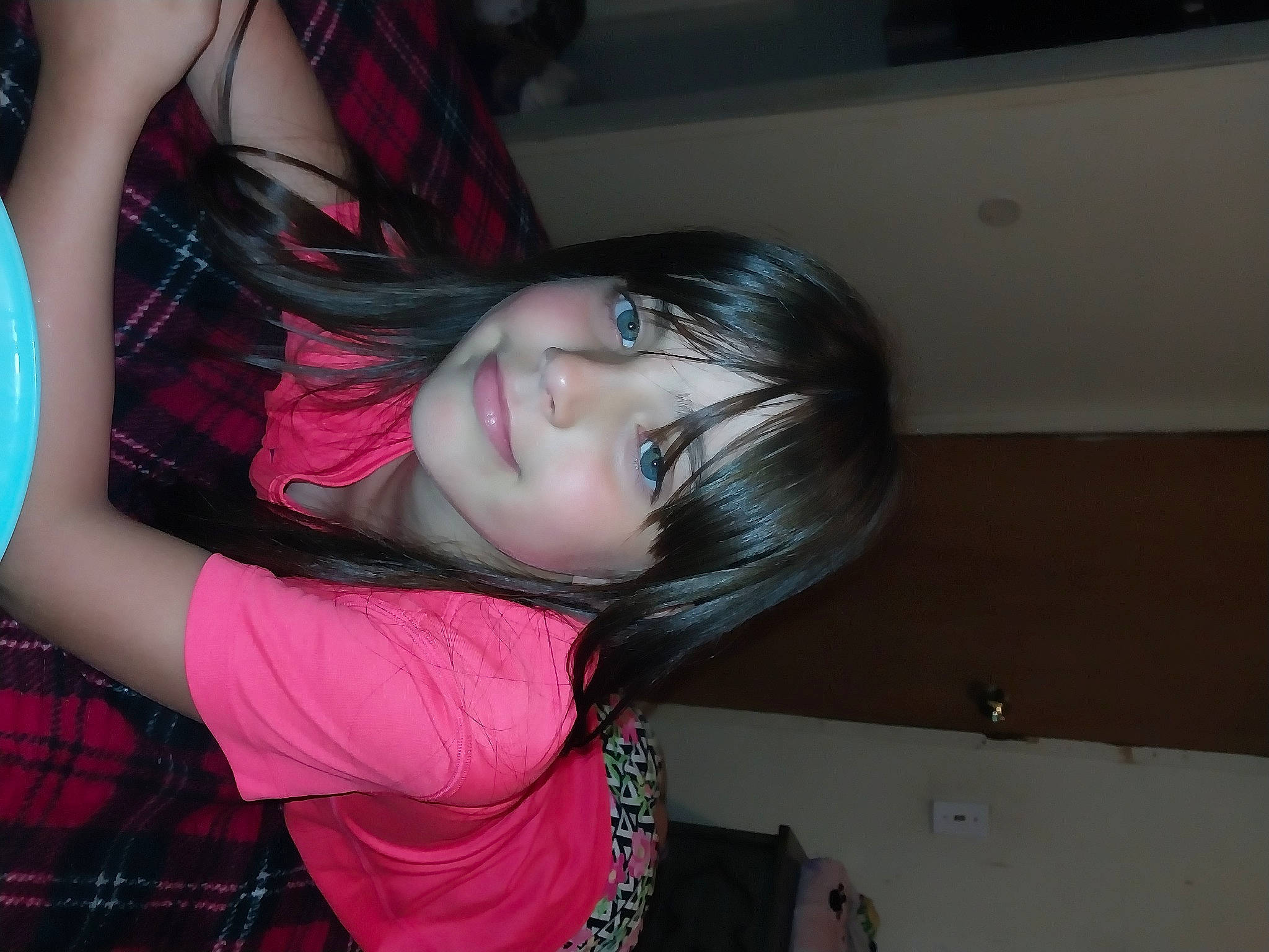 Aubrey Thompson is registered to the contest to win money with this photo: black_hair, cheek, ear, elbow, eyebrow, eyelash, finger, flash_photography, hairstyle, happy, human_body, iris, joy, lip, mouth, neck, nose, person, pink, shoulder