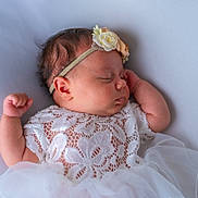 Alana joined the competition — help win amazing prizes! baby, child, closeup, cute, dress, flower, headband, human, indoors, infant, lace, newborn, peaceful, portrait, resting, skin, sleeping, soft, tulle, white_clothing