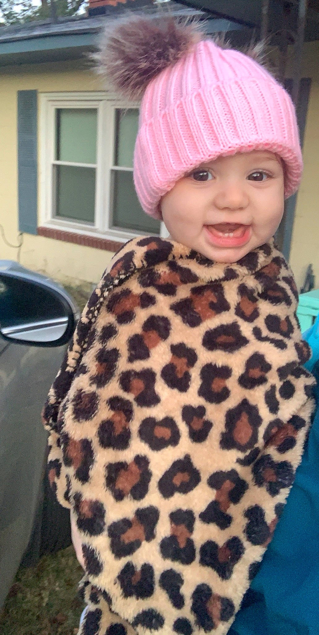Blakelynn is registered to the contest to win money with this photo: beanie, beret, bonnet, brown, cap, child, clothing, design, fashion_accessory, fur, hat, head, headgear, knit_cap, neck, outerwear, pattern, person, pink, textile