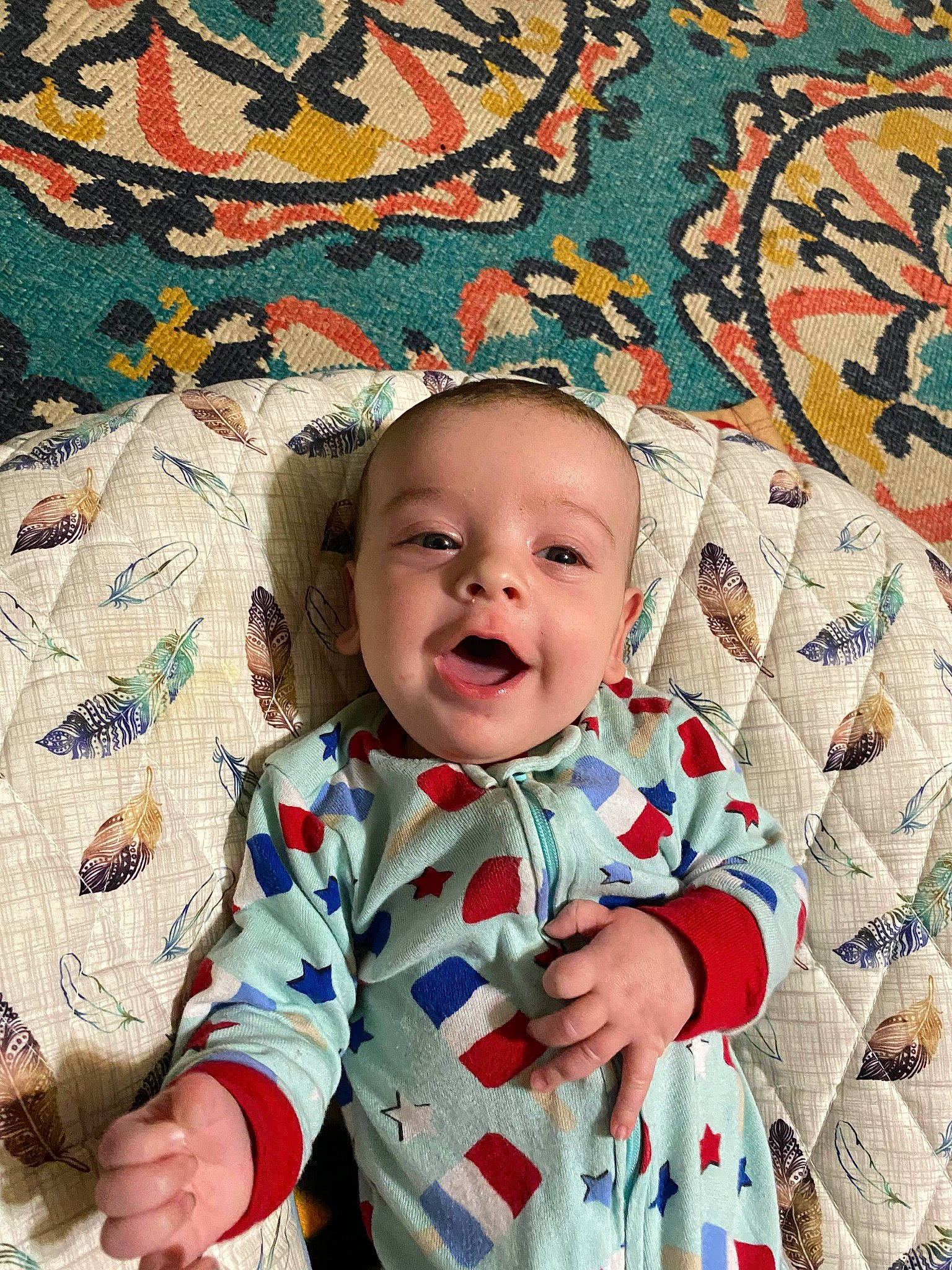 Donovan is registered to the contest to win money with this photo: baby, baby_laughing, baby_toddler_clothing, bedding, child, comfort, design, face, fun, happy, linens, pattern, people_in_nature, person, product, room, sleeve, smile, t_shirt, textile