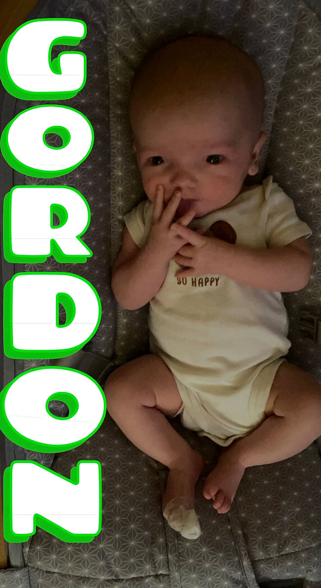 Gordon joined the competition — help win amazing prizes! baby, baby_toddler_clothing, beauty, cheek, child, cool, facial_expression, flash_photography, font, fun, grass, green, happy, human_leg, person, photo_caption, sitting, skin, t_shirt, thigh