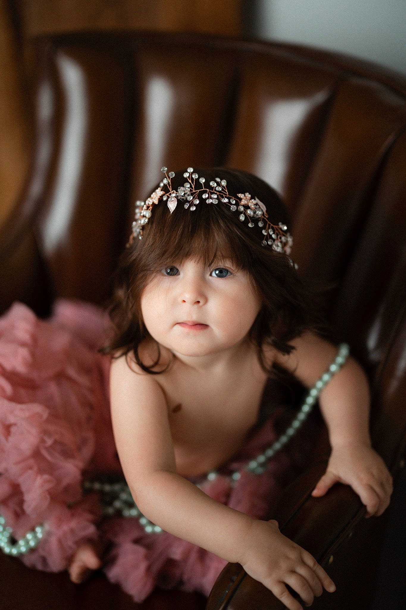 Anastasia joined the competition — help win amazing prizes! baby_toddler_clothing, black_hair, dress, embellishment, eye, eyebrow, eyelash, face, flash_photography, hair, happy, head, headband, headgear, headpiece, iris, lip, person, pink, skin