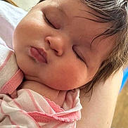 Scotlynne joined the competition — help win amazing prizes! baby, sleeping, close_up, face, chubby_cheeks, hair, blanket, striped_clothing, arm, peaceful, soft_lighting, infant, resting, cute, skin, portrait, child, indoors, comfort, toddler