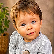 Thiméo participe au concours pour gagner de l'argent avec cette photo : background, basket, brown_hair, child, cozy, curious, cute, expression, eyes, face, indoors, leopard_print, photography, plant, portrait, smile, soft_light, sweater, toddler, young_child