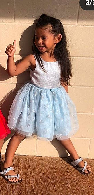 Dyani is registered to the contest to win money with this photo: child, child_model, clothing, costume, denim, dress, footwear, joy, leg, pattern, person, pink, play, shoe, toddler