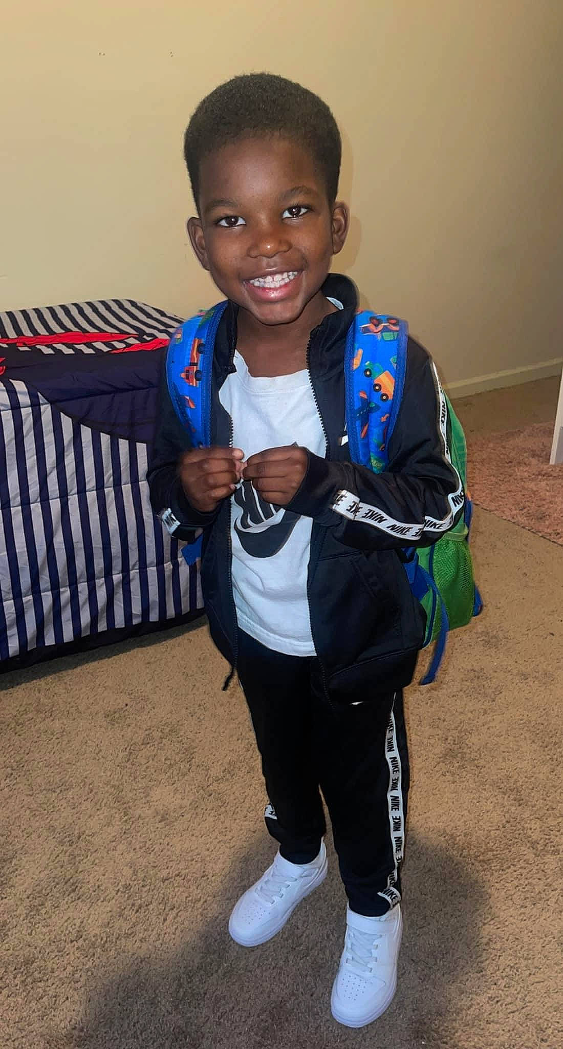 Zymear joined the competition — help win amazing prizes! active_pants, backpack, bag, child, electric_blue, face, fun, happy, joy, knee, luggage_and_bags, person, personal_protective_equipment, room, sleeve, smile, sportswear, sweatpant, t_shirt, uniform