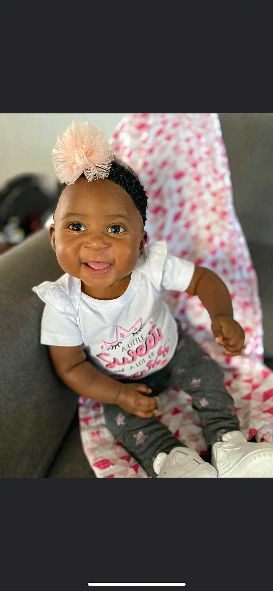 Zakiyah joined the competition — help win amazing prizes! arm, baby_toddler_clothing, cheek, cool, eye, face, finger, flash_photography, gesture, hand, happy, head, human_body, joy, lip, person, pink, skin, sleeve, smile