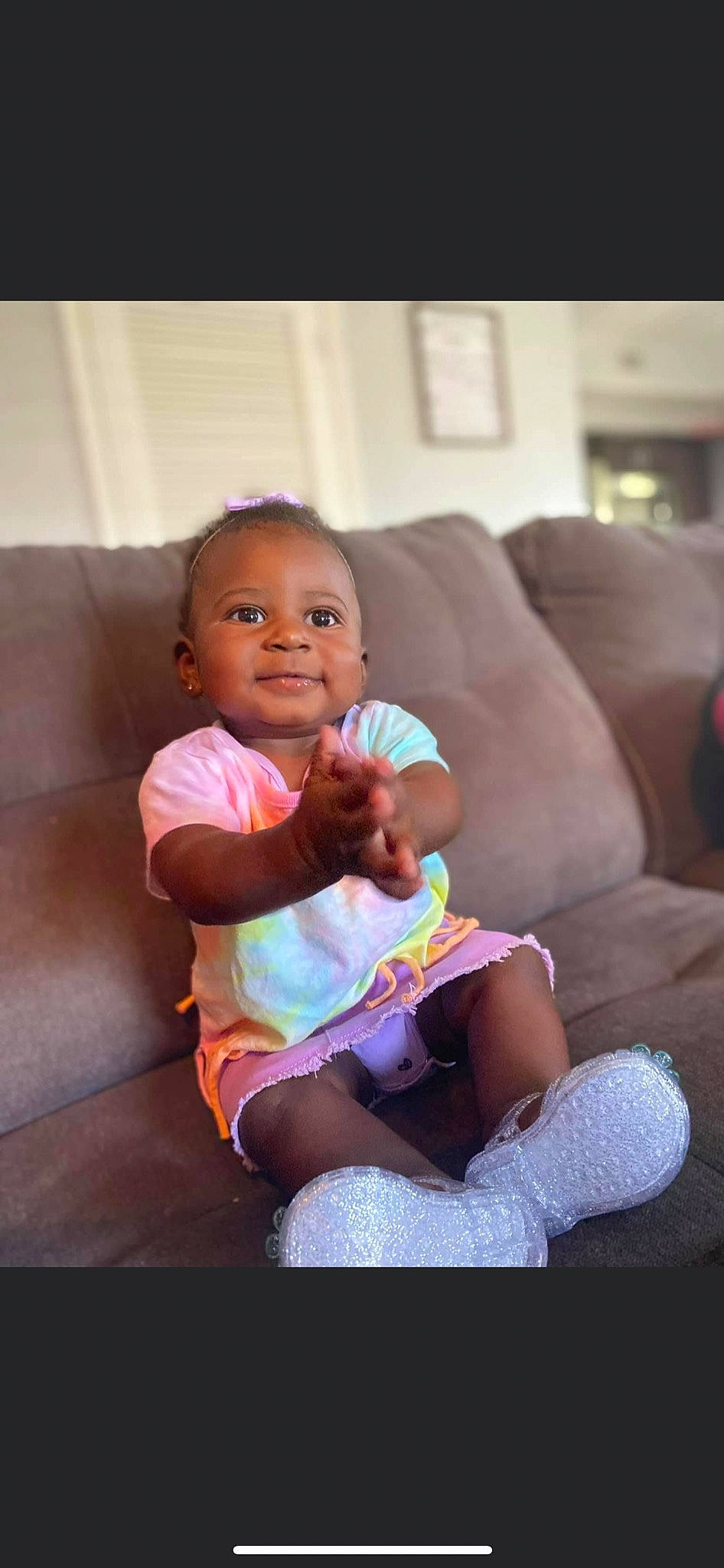 Zakiyah joined the competition — help win amazing prizes! arm, baby, baby_toddler_clothing, cheek, comfort, couch, eye, face, finger, fun, gesture, happy, head, person, picture_frame, pink, skin, smile, thigh, thumb