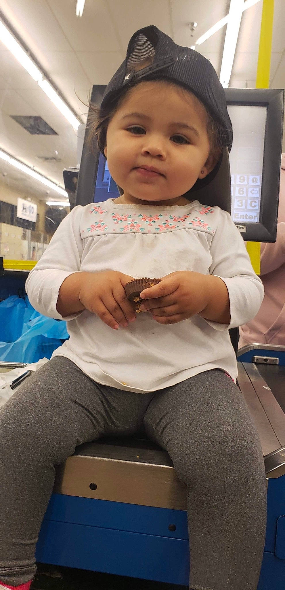 Kaliyah joined the competition — help win amazing prizes! abdomen, baby, blue, child, comfort, computer_monitor, fun, happy, headwear, human_leg, knee, lap, leisure, person, room, sitting, skin, t_shirt, thigh, toddler