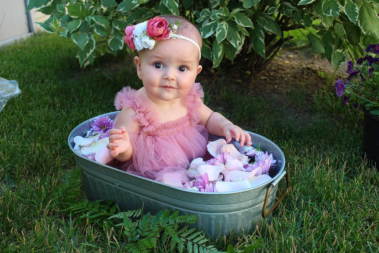 Quinn joined the competition — help win amazing prizes! baby, baby_products, baby_toddler_clothing, dress, event, eye, flower, fun, garden, grass, green, happy, hat, headwear, lawn, people_in_nature, person, pink, plant, smile