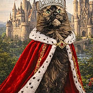 Princess Widdles joined the competition — help win amazing prizes! animal, bridge, cape, castle, cat, costume, crown, fantasy, fur, green_eyes, landscape, majestic, medieval, nature, outdoor, portrait, regal, royalty, stone, tree