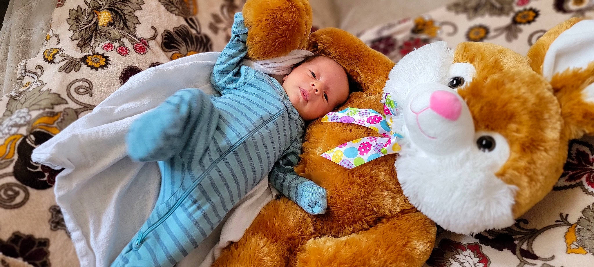 Joseph joined the competition — help win amazing prizes! baby, baby_sleeping, baby_toys, bed_sheet, bedding, bedtime, blanket, child, comfort, fur, happy, headwear, linens, person, plush, room, stuffed_toy, teddy_bear, textile, toddler